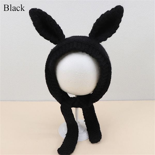Strikket hue kaninhue SORT black