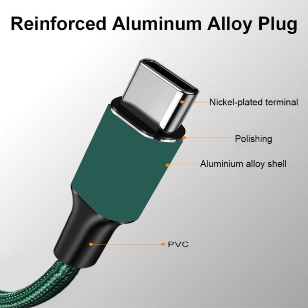 Typ C-kabel USB-C-datasladd GRÖN 2M Green 2m