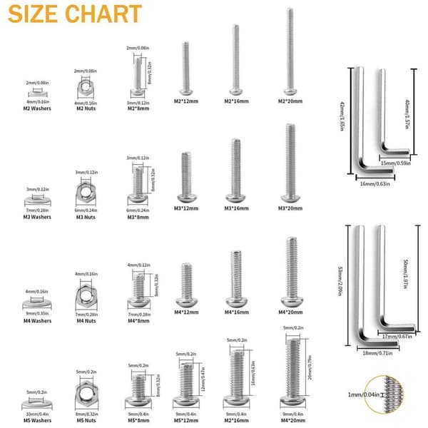 1080 kpl Metric Ruuvit Lajitelma Hex Button Head Socket Cap