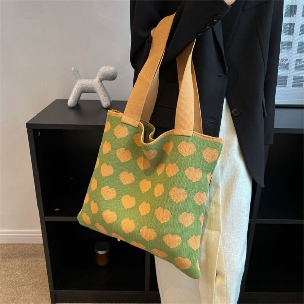 Stickad Handväska Shoppingväska för kvinnor GUL Yellow