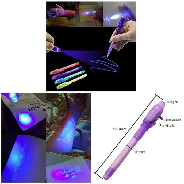 7st UV-ljuspenna Osynlig magic penna hemlig penna multicolor
