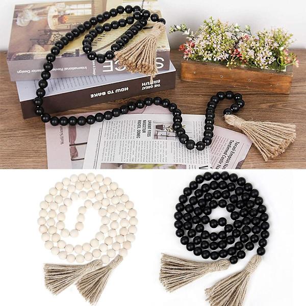 Wooden Beaded Girlander Farmhouse Beads Rustikk SORT 84 BEADS 84 black 84 beads-84 beads