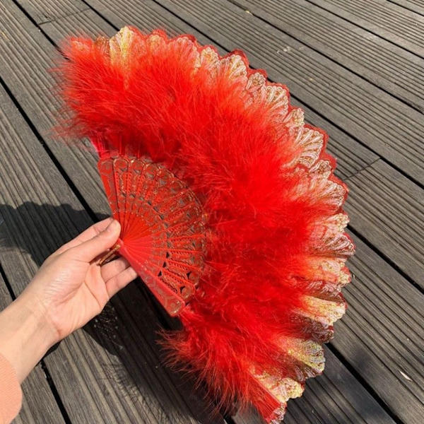 Feather Folde Fan Party Decor RØD red