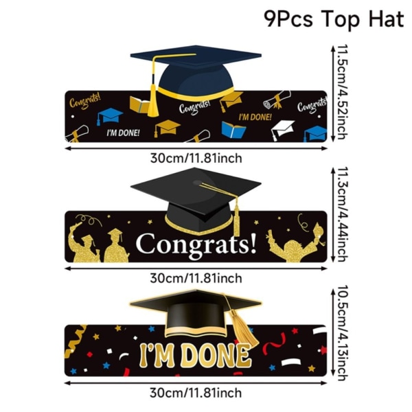 9 Stk Graduation Paper Hat Mortarboard Cap BLANDET BLANDET Mixed