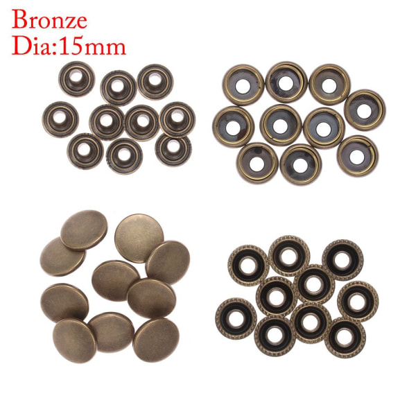 10 set (40 st) Tryckknappar Fästelement Tryck på knappen BRONS bronze Dia-15MM