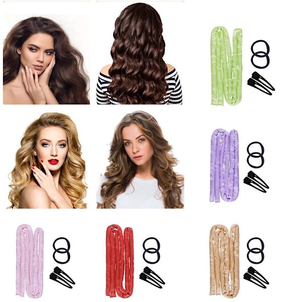 Heatless Curler Rod Curl Hair Kit GRÖN GREEN