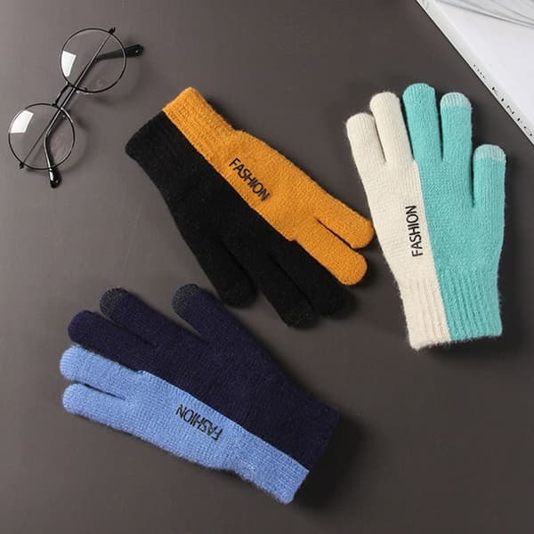 Män Stickade handskar Fleecehandskar BLÅ blue