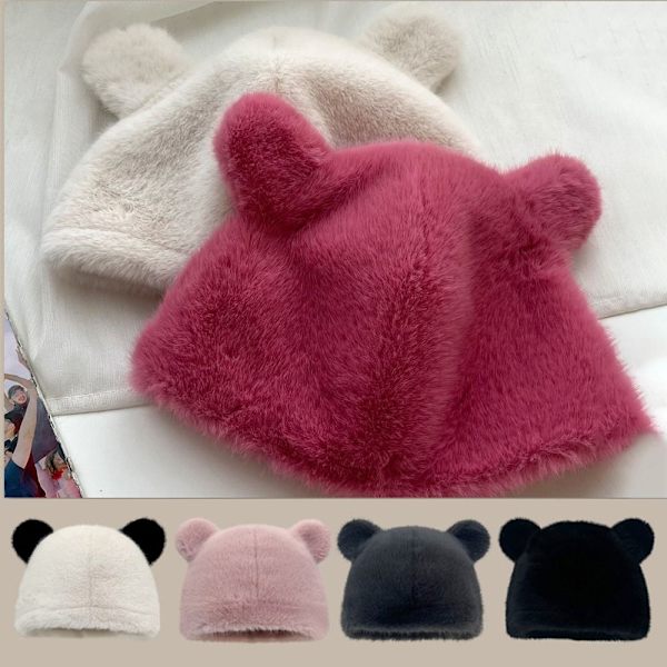 Plysch Bucket Hat Kall Hatt VIT white