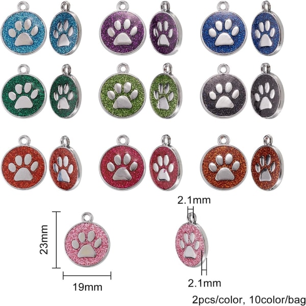 Rund emalje Charms Animal Paw Print Cat Paw