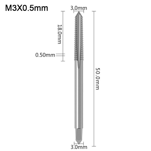 Tappbor Skaft Tappborkroner M3X0.5RETT RETT M3X0.5straight