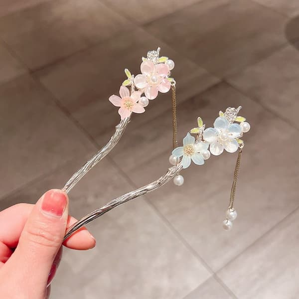 Hårnåler med dusker, spisepinner for hår, BLÅ Blue