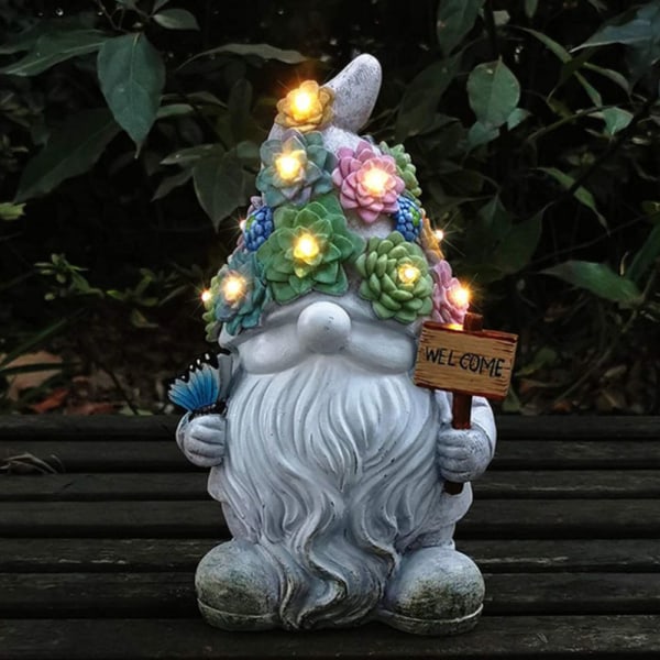 Dvergstatue Gnome-figur som bærer magisk ball Solar Resin