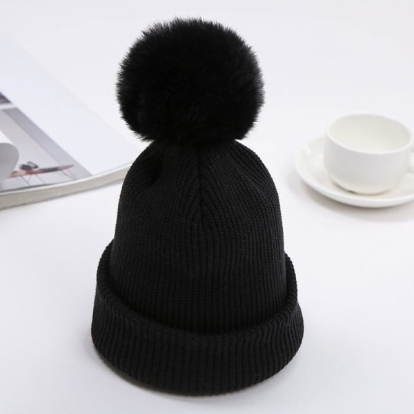 Crimping Beanie Hat Pompom Hat SVART Black