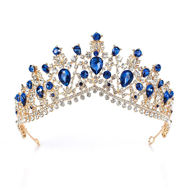 Crystal Water Drop Crowns Rhinestone Tiara Crown BLÅ Blue
