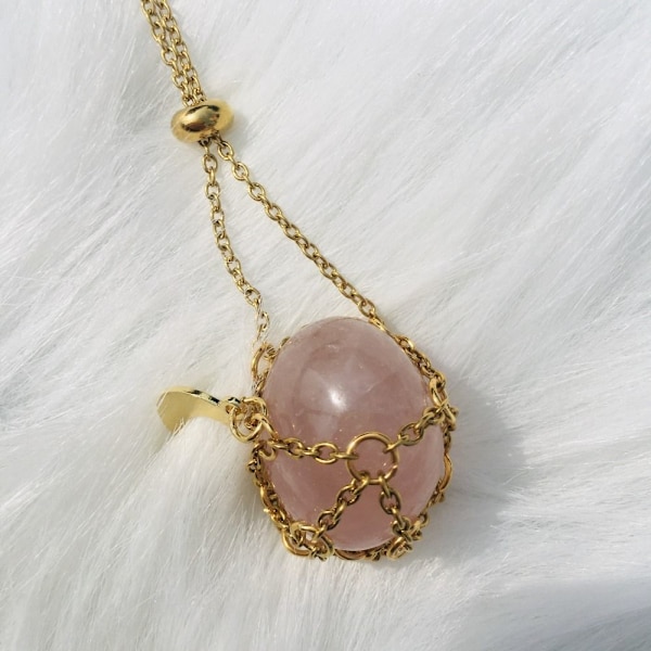 Crystal Holder Cage Halskjede Crystal Net Metal Halskjede GULL Gold Green Aventurine-Green Aventurine
