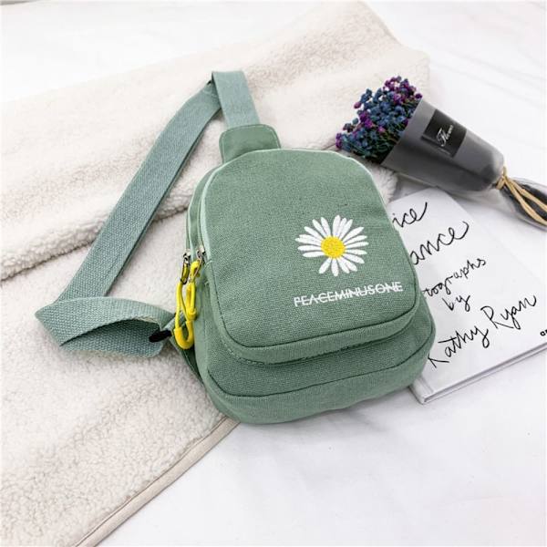 Daisy Print Rintalaukku Yksi olkalaukku Crossbody -laukku VIHREÄ green
