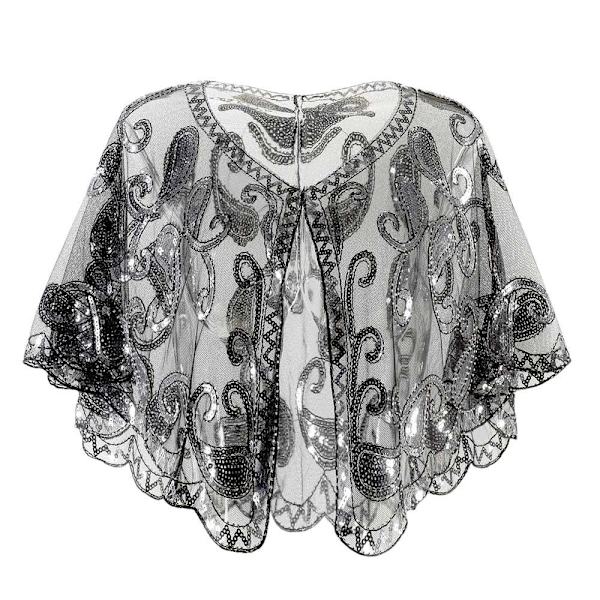 Kvinder Sjal Aftenbal Cape SORT&SØLV black&silver