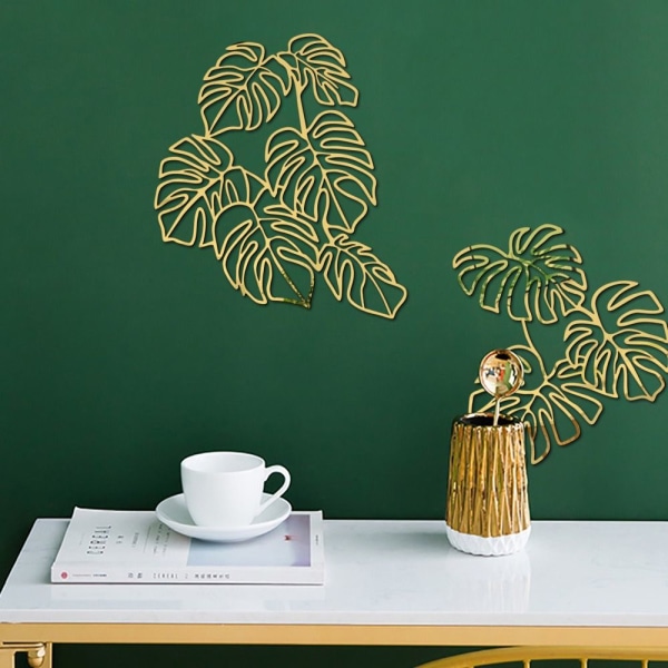 1 Set 3D Wall Stickers Hollow Line Leaf GULD gold