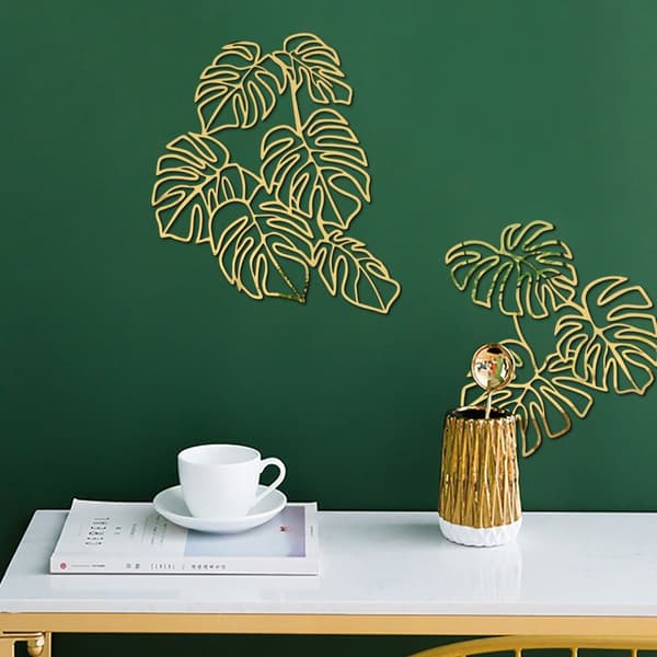 1 sett 3D Wall Stickers Hollow Line Leaf SØLV silver