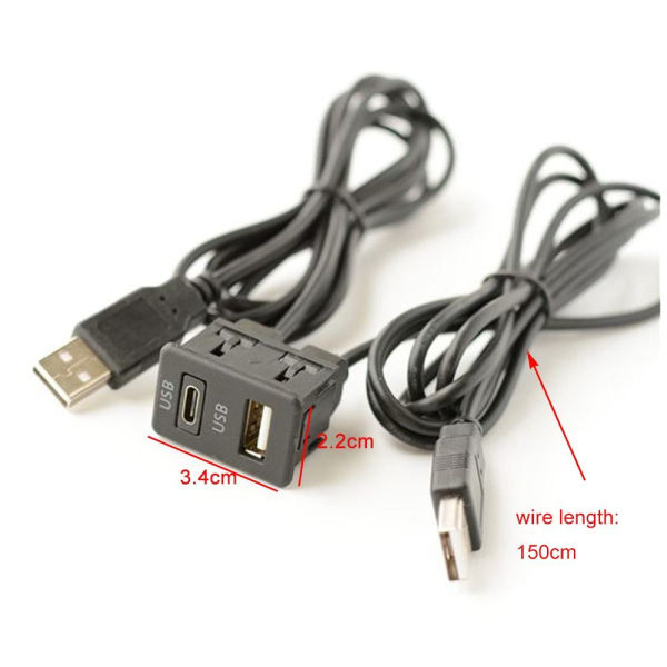 Dobbelt USB-grensesnittpanel Ladeforlengelseskabelkabeladapter 150cm