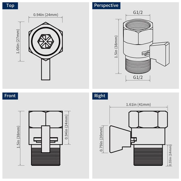 Bruser Flow Control Vinkelventil Messing Håndholdt Direkte Ventil