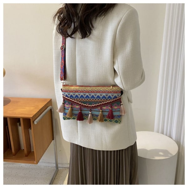 Retro Folk Style Dame Veske Mote Tassel Crossbody Skulderveske green
