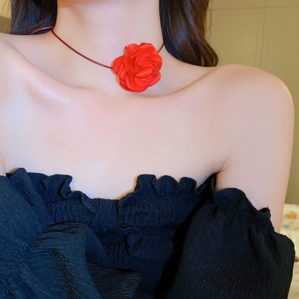 Rose Flower Choker Big Rose Halskæde HVID white