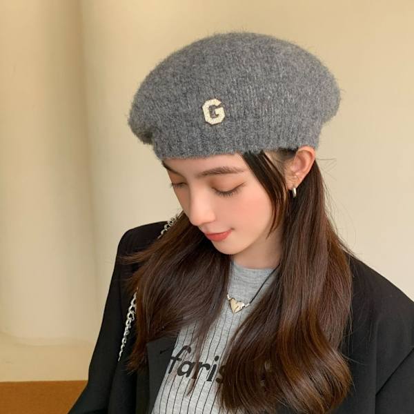 Neulottu hattu barettihattu HARMAA Gray