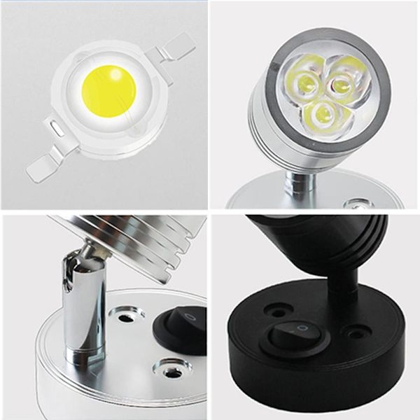 LED Vegglampe Camper Van Lys SVART HVIT LYS HVIT LYS Black White Light-White Light