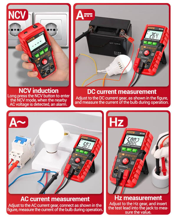 Digital Mini Smart Multimeter Strömspänningsmätare M108 RÖD