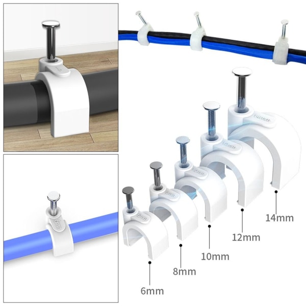 100 kpl pyöreä seinäpidike kaapelipidikkeet 14mm 14mm