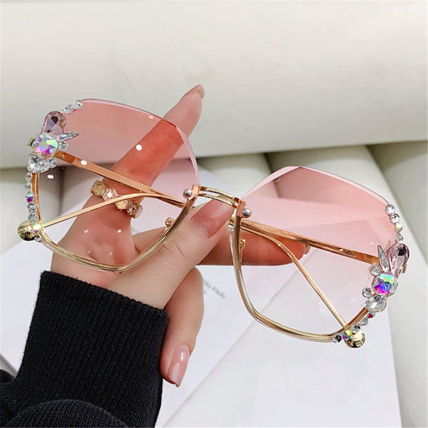 Vintage Rhinestone Solbriller Rimeløse Solbriller ROSA ROSA
