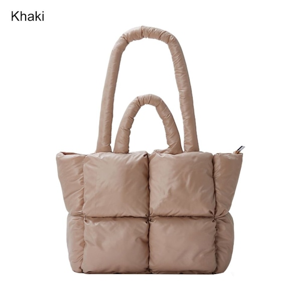Puffer Bag Quiltet Tote Bag for Dame Down Polstring Handbag Khaki
