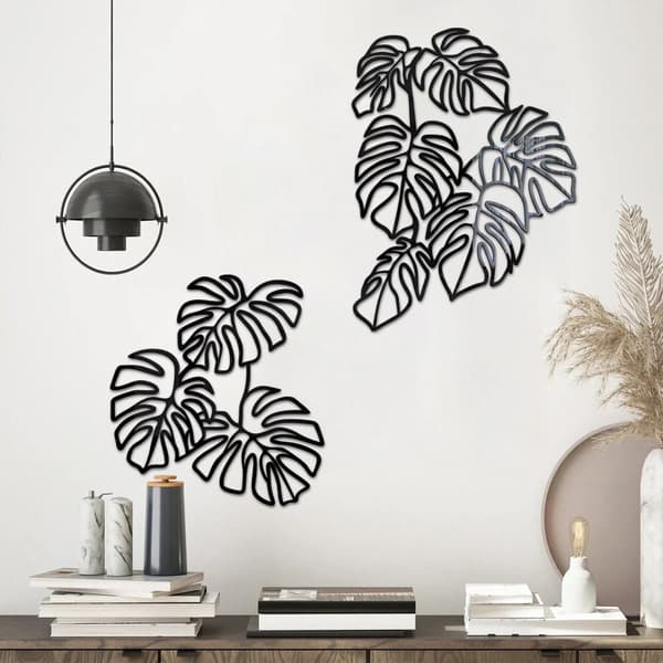 1 Sæt 3D Wall Stickers Hollow Line Leaf SORT black