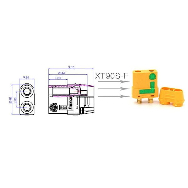 1 par XT90S-kontaktkontakt Adapter-grensesnittkontakt 1Pairs