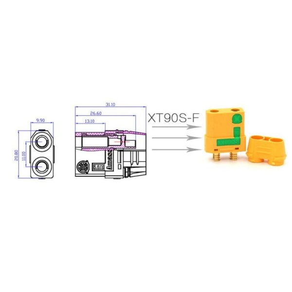 1paria XT90S-liitin Liitin Adapterin liitäntäliitin 1Pairs