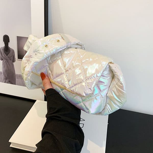 Plaid skuldertasker Puffy Håndtasker HVID white
