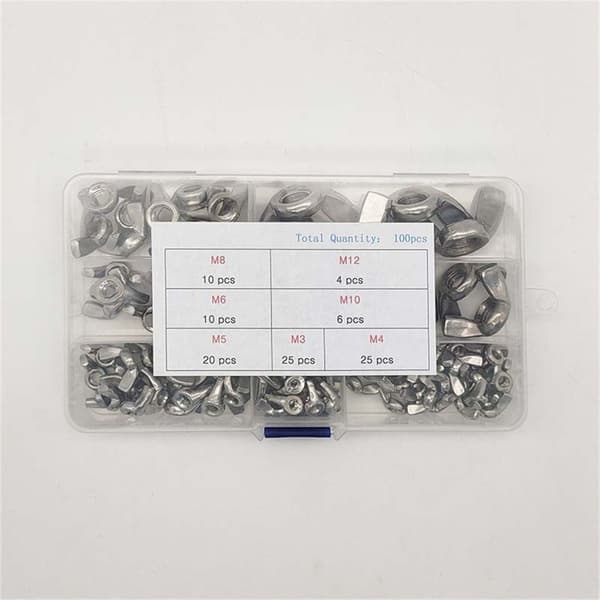 100 STK vingemøtrikker Assorted Kit Fasteners Dele