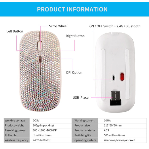 Diamond Wireless Mouse USB ladattava SILVER silver