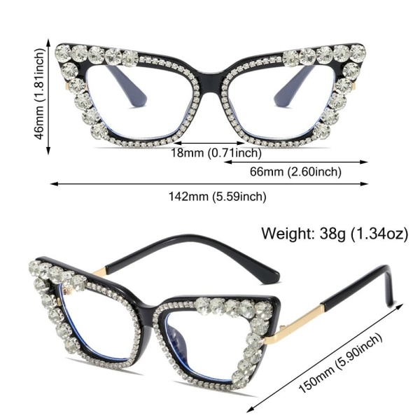 Dam Rhinestone Cat Eye Clear Lens Glasögon Damglasögon C1