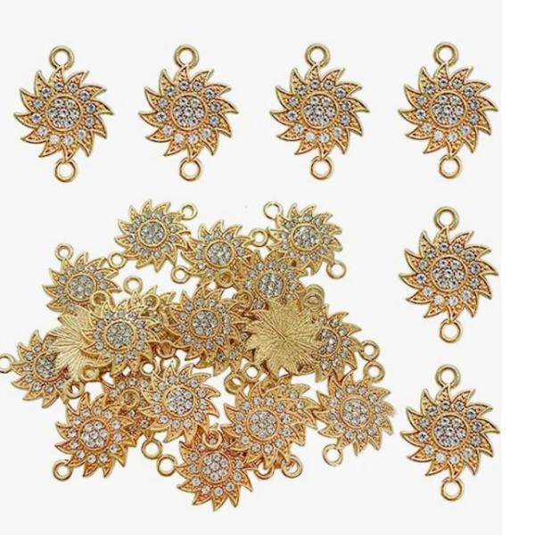 30 st Sunflower Charms Cowhead guldpläterade emaljhängen