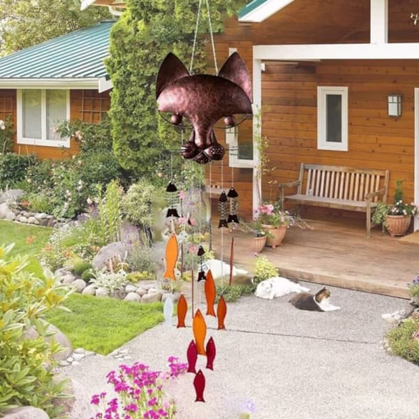 Wind Chime Cat and Fish Metal