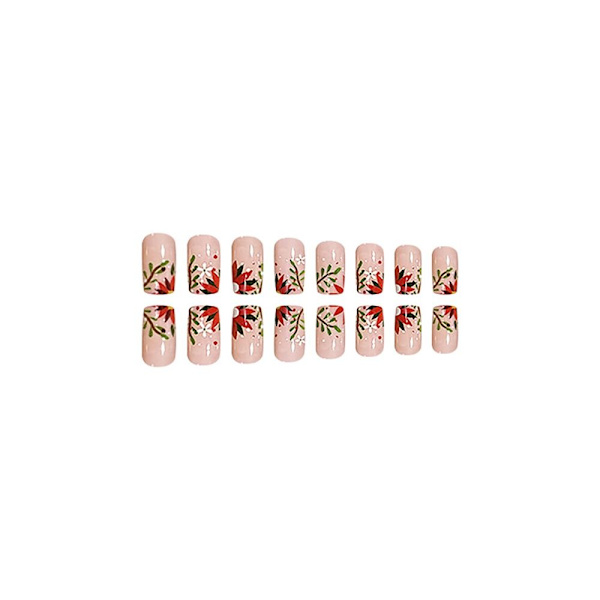 24stk/æske Safflower Greenery False Nail Pink Fake Nail Tryk på