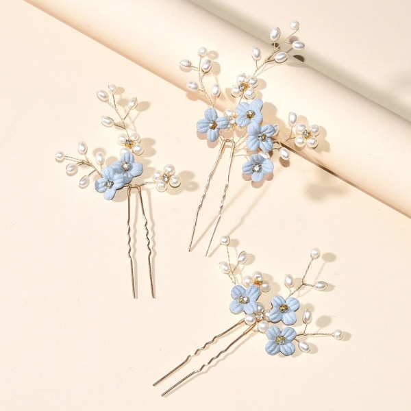 3kpl/ set Flower Hair Pins Hiusklipsit SININEN blue