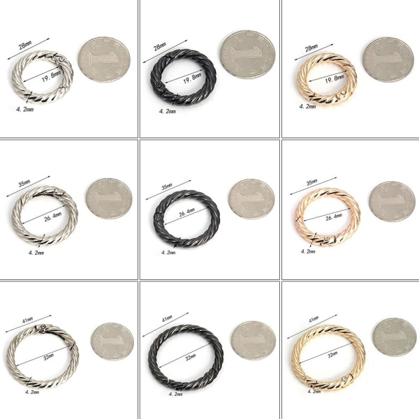 5 stk Spring Runde Ringe Taske Bæltespænder GULD 28MM Gold 28mm