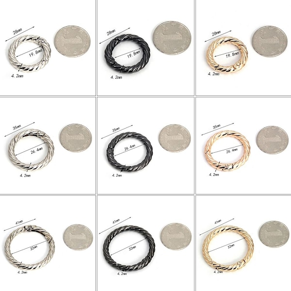 5 stk Spring Runde Ringe Taske Bæltespænder SORT 28MM Black 28mm