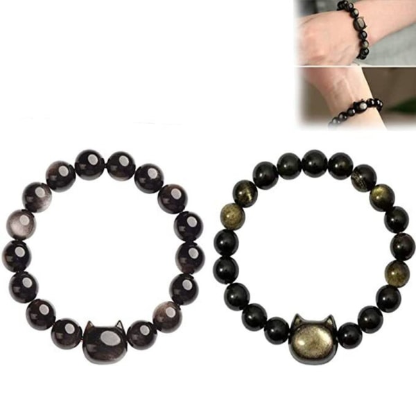 Obsidian Armbånd Guld Sølv Sheen GULD 10MM Gold 10mm