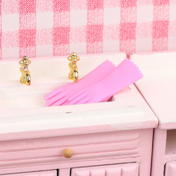2 paria Dollhouse Gloves Miniatyyri puhdistushanskat PINK pink