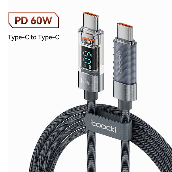 Mobildatakabel Ladekabel 2M60W C-C GRÅ 60W C-C GRÅ 2m60W C-C Grey