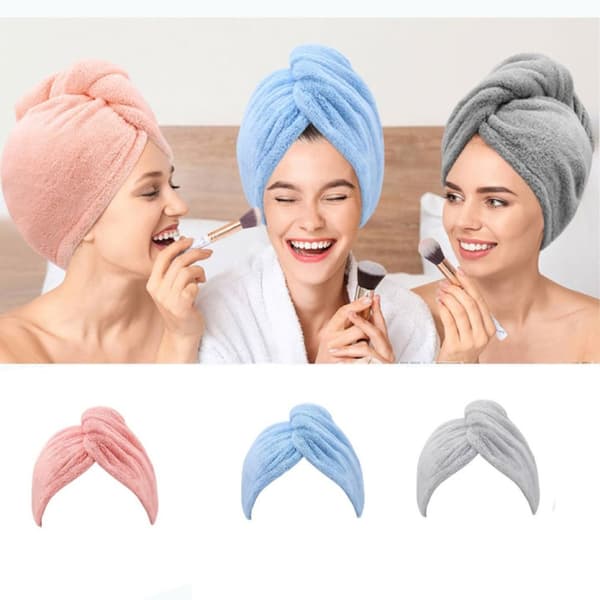 Mikrofiber Hårhåndklæde Wrap Tør Hår Hætte GRÅ GREY